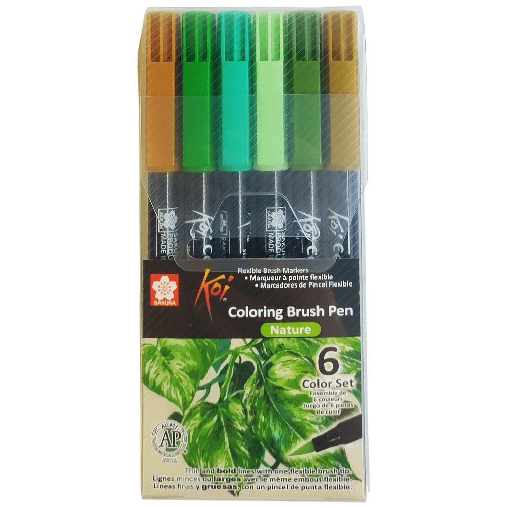 Caneta Ponta de Pincel Koi Sakura 6 Cores Natureza